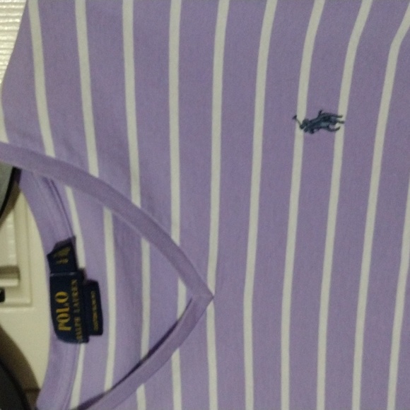 Polo By Ralph Lauren V Neck Shirt Mens Large Lavender White - Picture 2 of 6